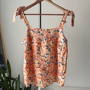 SONOMA Floral Tie-Strap Tank Top - Orange and Blue M